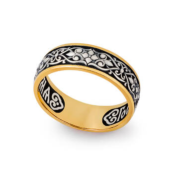 Серебряное кольцо «Спаси и сохрани» с позолотой KLSP01
