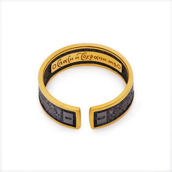 Православное серебряное кольцо «Ихтис - Спаси и сохрани» с позолотой KLSP09