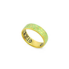 Серебряное кольцо "Спаси и сохрани" с эмалью салатового цвета KLSPE0111