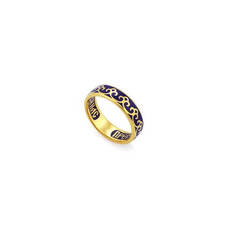Религиозное кольцо молитвой Пресвятой Богородице серебряное с эмалью синего цвета KLSPE0402