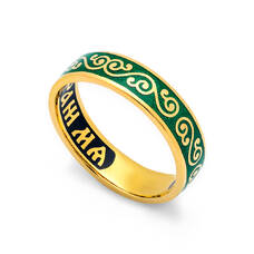 Кольцо с эмалью "Спаси и сохрани" серебряное зеленого цвета KLSPE0502