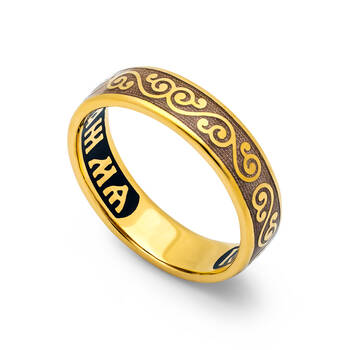 Кольцо серебряное «Спаси и сохрани» с эмалью шоколадного цвета KLSPE0512