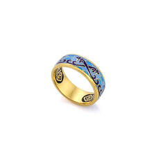 Серебряное кольцо "Спаси и сохрани-Рыбки Христовы" с эмалью сине-голубого цвета KLSPE0701
