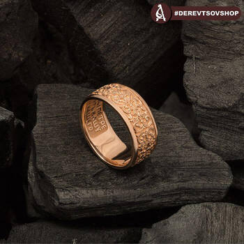 Венчальное кольцо золотое с молитвой "Петру и Февронии" KLZ0501