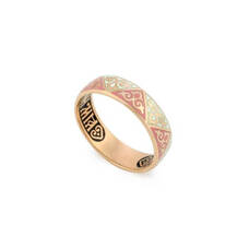 Золотое кольцо "Спаси и сохрани" венчальное с эмалью женское KLZE0101