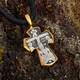 Нательный крест мужской из серебра с позолотой: Распятие Господа нашего Иисуса Христа, вмч. Димитрий Солунский, Мироточивый KRSP09