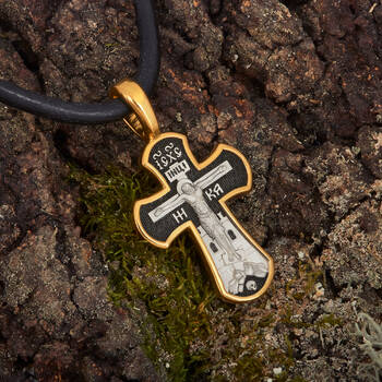 Крест нательный из серебра с позолотой мужской «Распятие Господа нашего Иисуса Христа, прп. Сергий Радонежский» (арт. KRSP14)