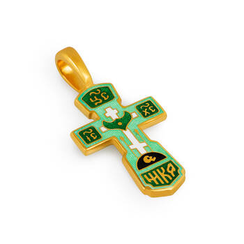 Голгофский крест нательный (зеленая эмаль) KRSPE0102