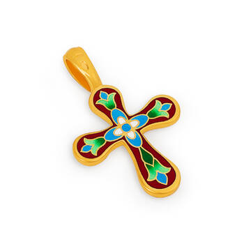 Православный нательный крест из серебра (красно-голубая эмаль) KRSPE0305