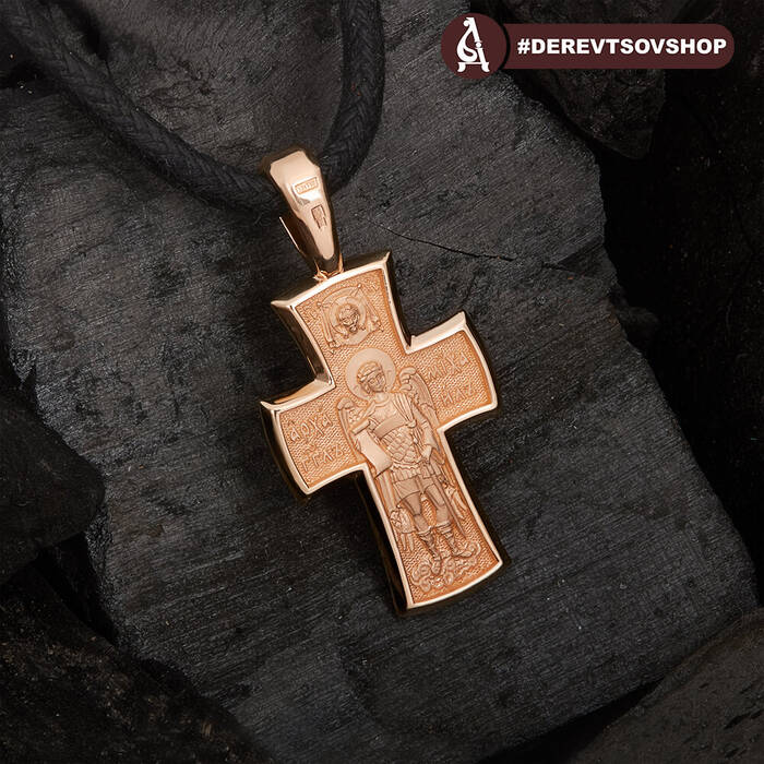 Купить золотой крест мужской - Распятие Иисуса Христа и святой АрхангелМихаил KRZ0101 (красное золото) с доставкой: цена, фото и видеобзоры