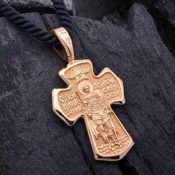 Золотой крестик мужской - Распятие Господа нашего Иисуса Христа, вмч. Димитрий Солунский, Мироточивый KRZ0901
