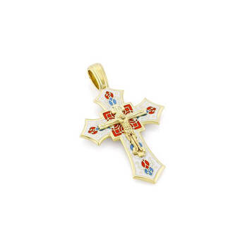 Крестик золотой с эмалью - Распятие Господа нашего Иисуса Христа KRZE0701