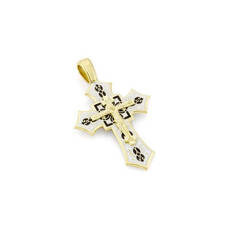Золотой крестик православный с эмалью - Распятие Господа нашего Иисуса Христа KRZE0702