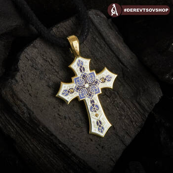 Золотой крестик с эмалью - Распятие Господа нашего Иисуса Христа KRZE0703