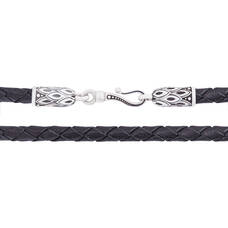Кожаный плетеный шнурок на шею с серебряной застежкой SHS3004