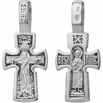 Крест нательный серебряный: Распятие Иисуса Христа, Николай Чудотворец (арт. 21111-110)