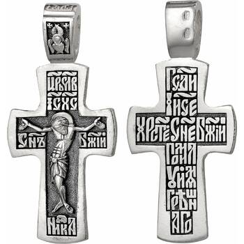Крест православный серебряный - Распятие с Иисусовой молитвой (арт. 21111-114)