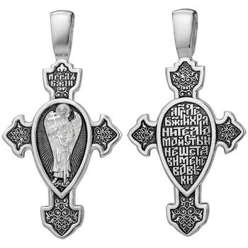 Крест нательный серебряный с чернением - Ангел Хранитель со щитом и молитвой (арт. 21111-170)