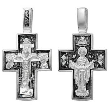 Серебряный крест - Распятие Иисуса Христа, икона Покрова Пресвятой Богородицы (арт. 21111-178)