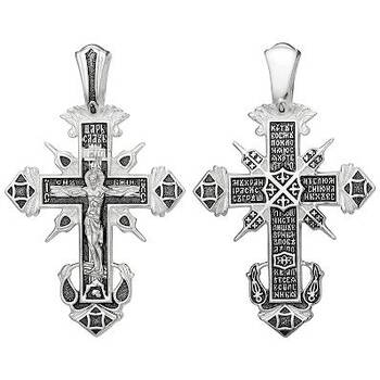 Крест серебряный мужской с чернением «Распятие Иисуса христа с молитвой ко Кресту» (арт. 21111-206)