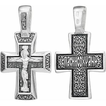 Крест нательный серебряный: Распятие Иисуса Христа с молитвой Спаси и сохрани (арт. 21111-35)