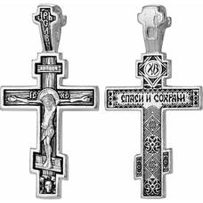 Серебряный крест «Восьмиконечный, Распятие Иисуса Христа с молитвой Спаси и сохрани» (арт. 21111-43)