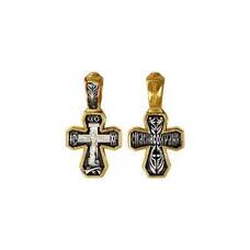 Маленький крестик серебряный с позолотой - Распятие Иисуса Христа с молитвой Спаси и сохрани (арт. 21112-109)