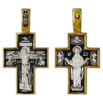 Серебряный крест - Распятие Иисуса Христа, икона Покрова Пресвятой Богородицы (арт. 21112-178)