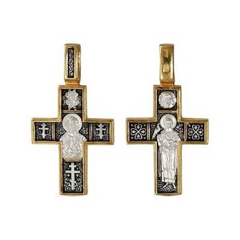 Серебряный православный крестик «Господь Вседержитель, Трифон Апамейскии» (арт. 21112-218)