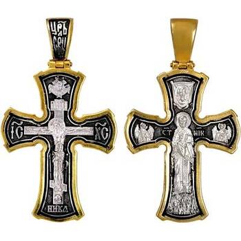 Серебряный крестик: Распятие Иисуса Христа, святитель Николай (арт. 21112-233)