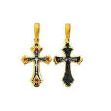Серебряный крестик с фианитами маленький - Распятие Иисуса Христа с молитвой Спаси и сохрани (арт. 21112-251)