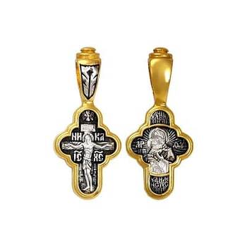 Крест серебряный маленький детский - Распятие, Владимирская икона Божией Матери (арт. 21112-47)