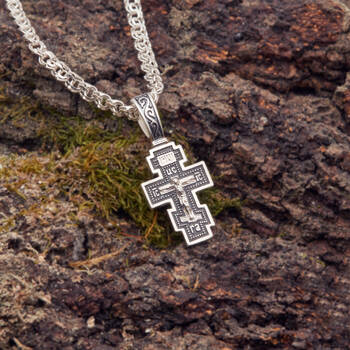 Маленький крест с молитвой «Спаси и сохрани» серебряный с чернением (арт. 21111-150)