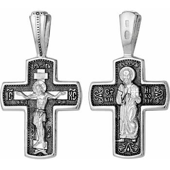 Крест из черненого серебра: Распятие Иисуса Христа, Николай Чудотворец (арт. 21111-19)