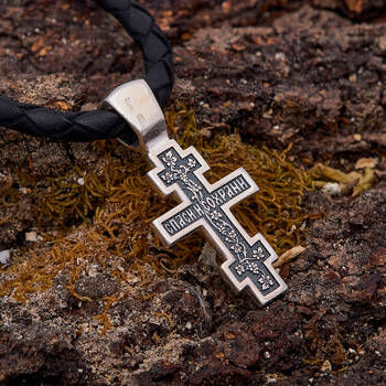 Православный крест восьмиконечный - Распятие Иисуса Христа с молитвой Спаси и сохрани (арт. 21111-22)