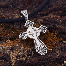 Нательный крест из серебра с чернением «Распятие с Иисусовой молитвой, Хризма» (арт. 21111-38)