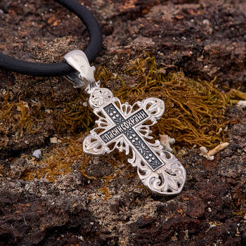 Крестик женский серебряный - Распятие Иисуса Христа с молитвой Спаси и сохрани (арт. 21111-53)