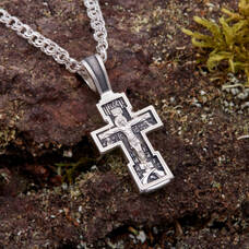 Нательный крестик православный восьмиконечный из серебра «Распятие Иисуса христа с молитвой ко Кресту» (арт. 21111-75)