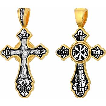 Нательный крест серебряный с позолотой «Распятие с Иисусовой молитвой, Хризма» (арт. 21112-38)