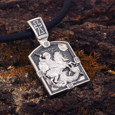 Нательная икона из серебра с позолотой: Георгий Победоносец с молитвой (арт. 21211-8)