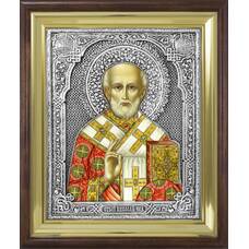 Икона Николай чудотворец Мирликийский в ризе и деревянном киоте (арт. 12240108)
