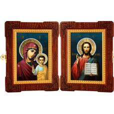 Икона венчальная пара (складень) - Спаситель, Казанская икона Божией Матери (арт. 12240125)