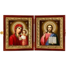 Икона венчальная пара (складень) - Спаситель, Казанская икона Божией Матери (арт. 12240130)