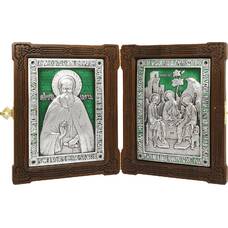 Икона (складень) Сергий Радонежский и Святая Троица в серебре с эмалью (арт. 12240153)
