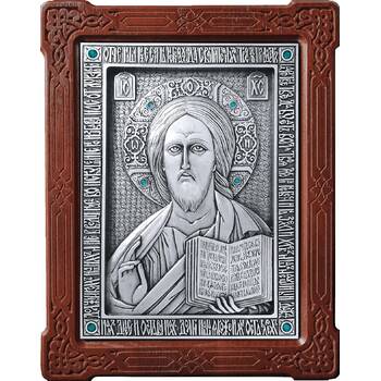 Икона Господь Вседержитель в серебре и деревянной рамке (арт. 12240160)