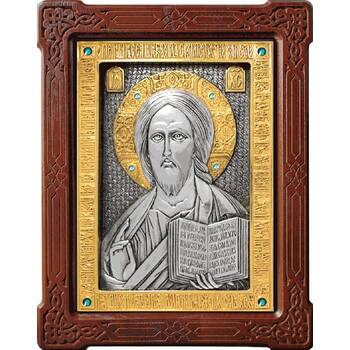 Икона Господь Вседержитель в серебре с позолотой и деревянной рамке (арт. 12240162)