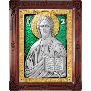 Икона Господь Вседержитель в серебре с эмалью и позолотой (арт. 12240166)