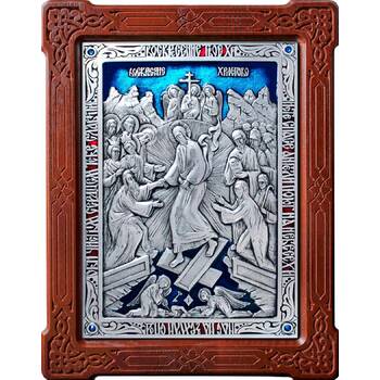 Икона Воскресение Христово в серебре с эмалью и деревянной рамке (арт. 12240168)