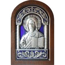 Икона Господь Вседержитель в серебре с эмалью и деревянной рамке (арт. 12240172)