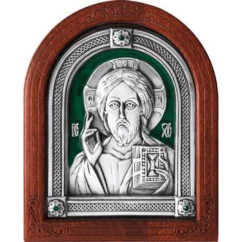 Икона Господь Вседержитель в серебре с эмалью и деревянной рамке (арт. 12240174)